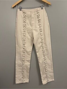 emory park Cream Lace-Up Front Ankle Jeans Size Small